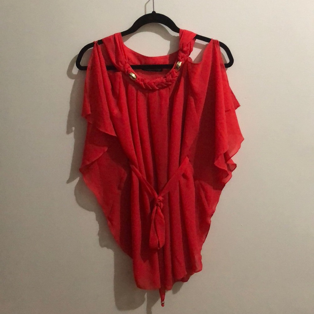 Semi sheer belted blouse